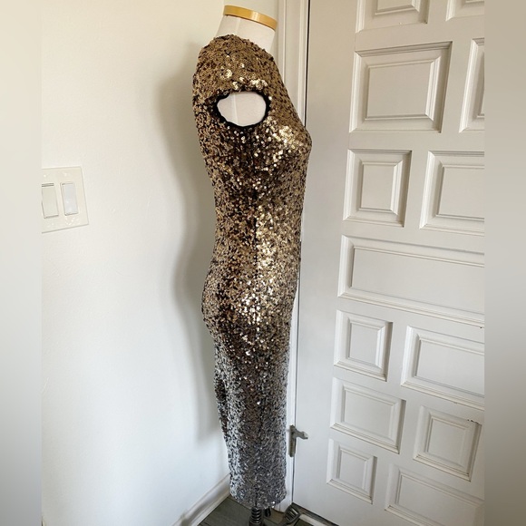 Dress The Population Ombré Gold Silver Sequin Dress Cap Sleeve Low Back Medium - Picture 6 of 12